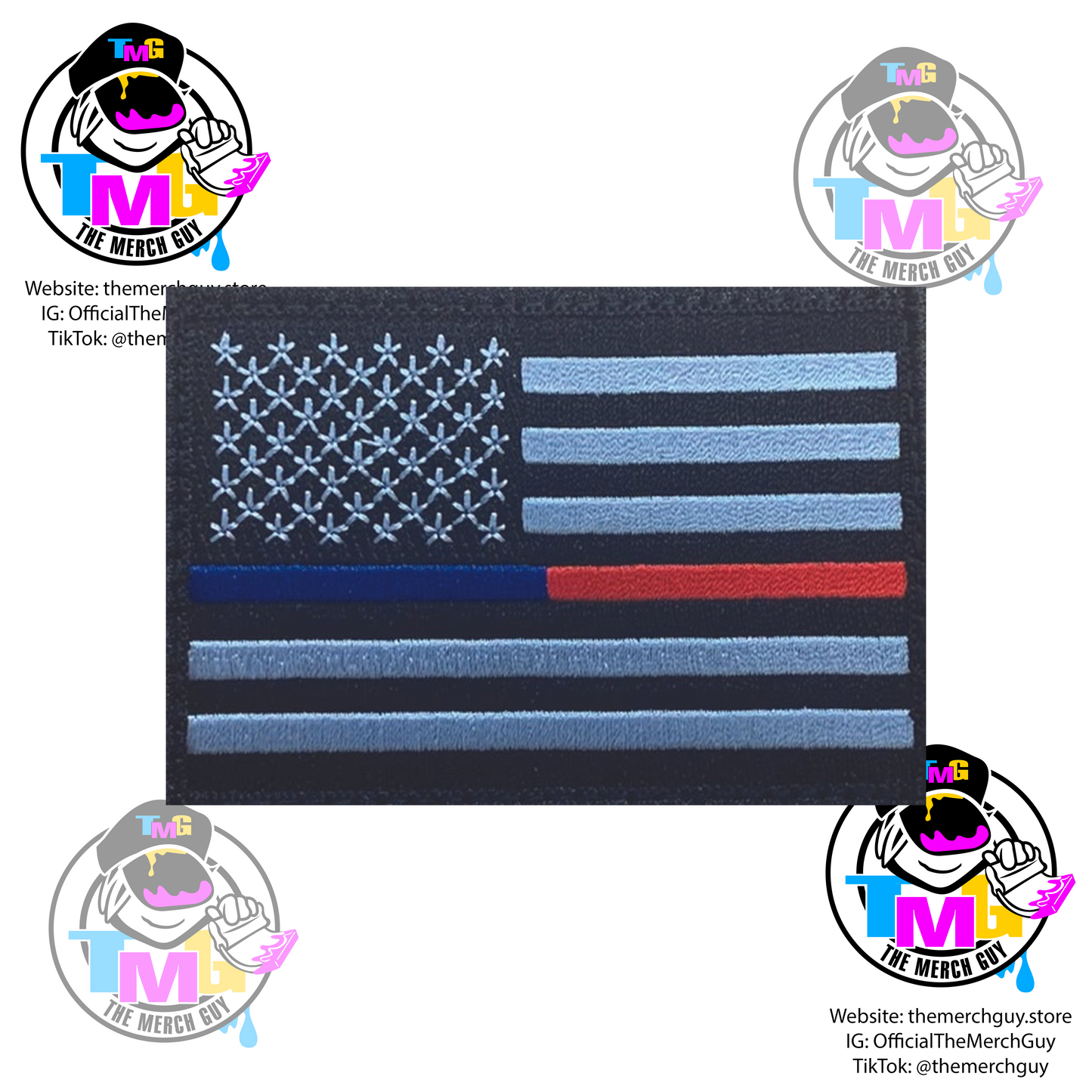 Police and Fire (Blue Line and Red Line) USA Flag Patch