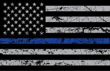 USA Flag Thin Blue Line Grey Distressed Sticker Decal, TBL USA Flag Sticker