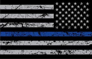 USA Flag Thin Blue Line Grey Distressed Sticker Decal, TBL USA Flag Sticker