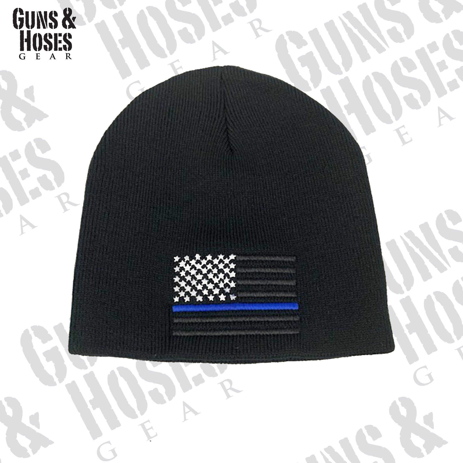 USA Flag Blue Line Embroidered Beanie