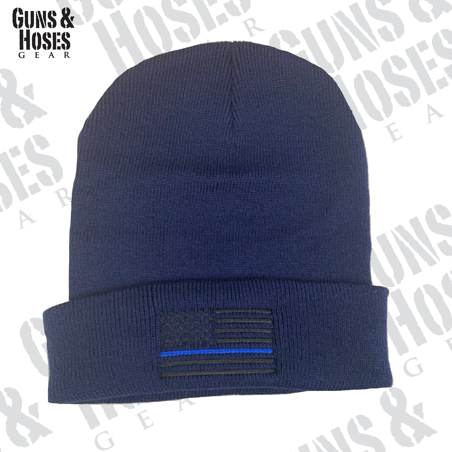 USA Flag Blue Line Embroidered Beanie