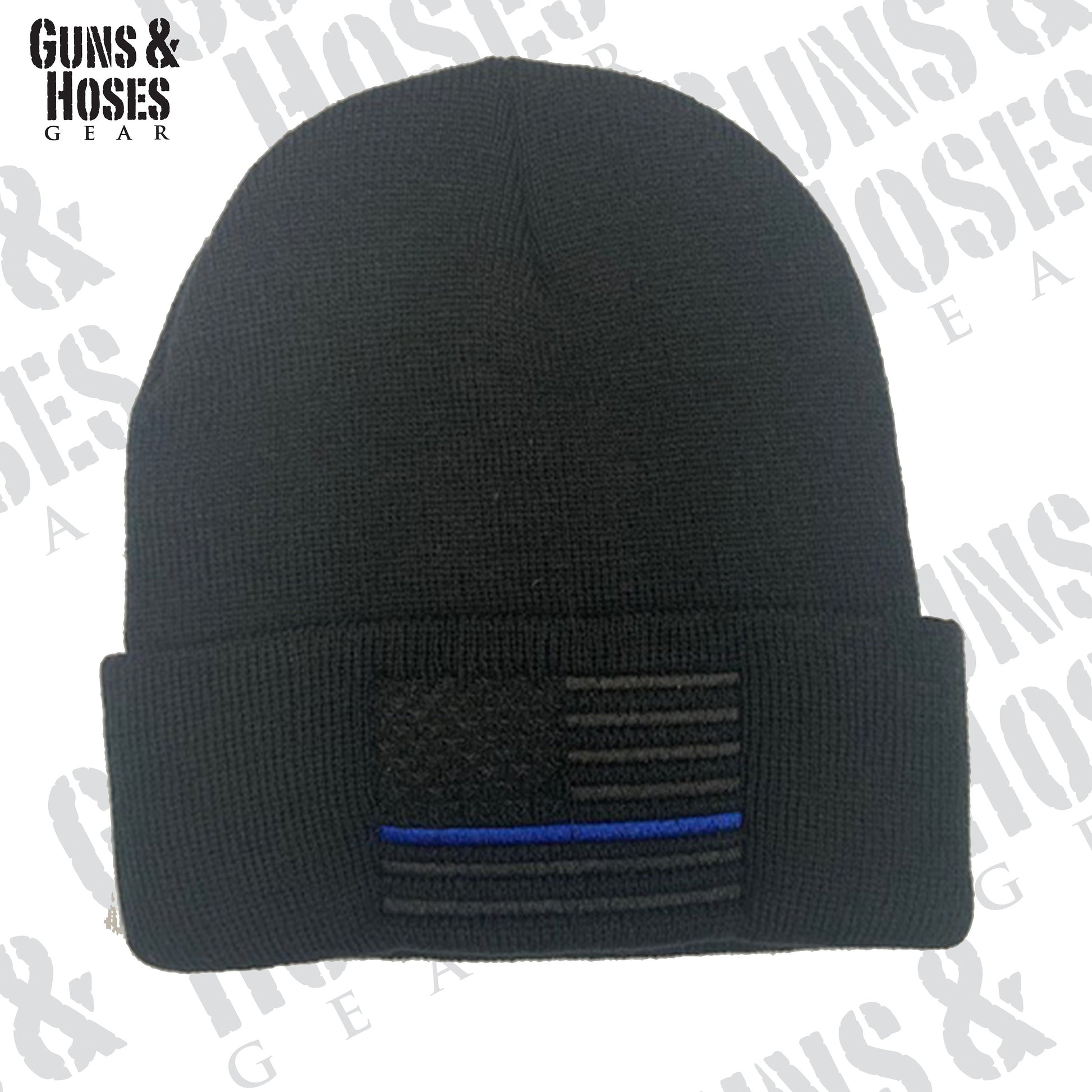 USA Flag Blue Line Embroidered Beanie