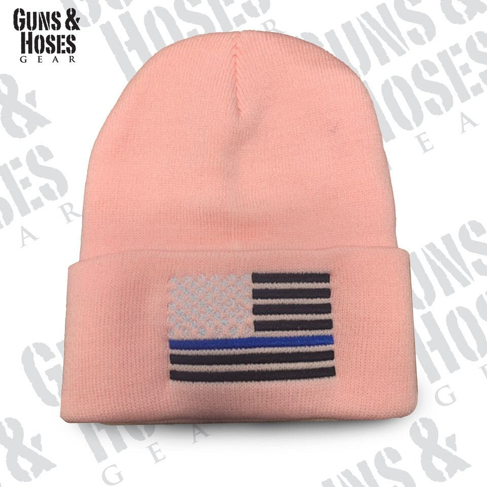 USA Flag Blue Line Embroidered Beanie